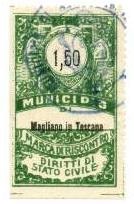 Marca da Bollo del Comune di MAGLIANO IN TOSCANA su Carta Bianca Sittile di dimensioni 25 x 43,5 mm