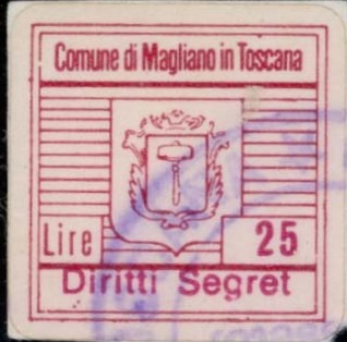 Marca da Bollo del Comune di MAGLIANO IN TOSCANA su Carta Bianca di dimensioni 19 x 19 mm