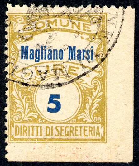 Marca da Bollo del Comune di MAGLIANO DE´ MARSI su Carta Bianca Sittile di dimensioni 22 x 29 mm