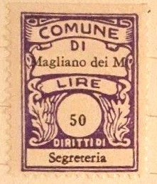 Marca da Bollo del Comune di MAGLIANO DE´ MARSI su Carta Bianca di dimensioni 22 x 30 mm