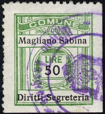 Marca da Bollo del Comune di MAGLIANO SABINA su Carta Bianca di dimensioni 20 x 24,5 mm