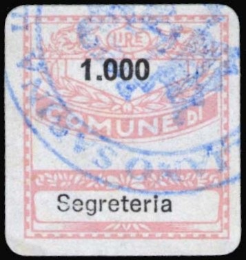 Marca da Bollo del Comune di MAGLIANO SABINA su Carta Bianca di dimensioni 19 x 21 mm