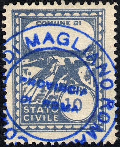 Marca da Bollo del Comune di MAGLIANO ROMANO su Carta Bianca di dimensioni 22 x 29 mm