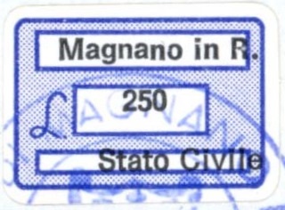 Marca da Bollo del Comune di MAGNANO IN RIVIERA su Carta Bianca di dimensioni 19 x 14 mm