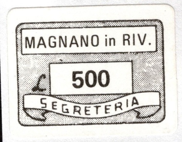 Marca da Bollo del Comune di MAGNANO IN RIVIERA su Carta Bianca di dimensioni 19 x 14 mm