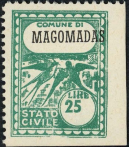 Marca da Bollo del Comune di MAGOMADAS su Carta Bianca di dimensioni 22 x 29 mm
