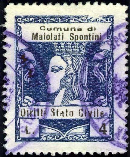 Marca da Bollo del Comune di MAIOLATI SPONTINI su Carta Bianca di dimensioni 23 x 29,5 mm
