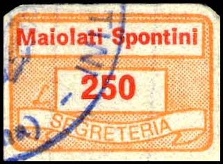 Marca da Bollo del Comune di MAIOLATI SPONTINI su Carta Bianca di dimensioni 20,5 x 14 mm
