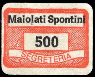 Marca da Bollo del Comune di MAIOLATI SPONTINI su Carta Bianca di dimensioni 19 x 13,5 mm