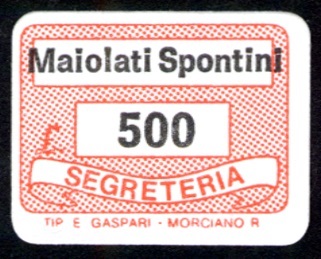 Marca da Bollo del Comune di MAIOLATI SPONTINI su Carta Bianca di dimensioni 18,5 x 14 mm
