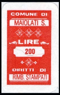 Marca da Bollo del Comune di MAIOLATI SPONTINI su Carta Bianca di dimensioni 11 x 18 mm