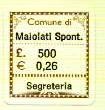Marca da Bollo del Comune di MAIOLATI SPONTINI su Carta Bianca di dimensioni 19 x 20,5 mm