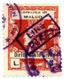 Marca da Bollo del Comune di MALEO su Carta Bianca Sittile di dimensioni 23,5 x 30 mm