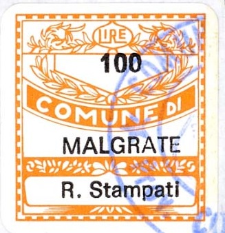 Marca da Bollo del Comune di MALGRATE su Carta Bianca Sottile di dimensioni 20 x 20 mm