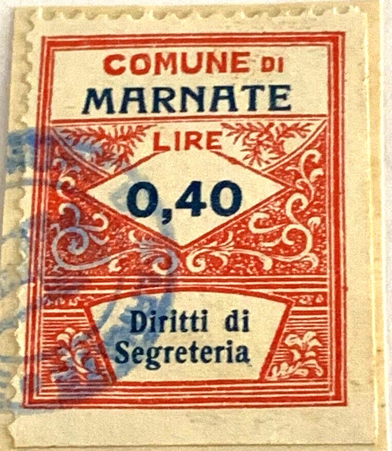 Marca da Bollo del Comune di MALNATE su Carta Bianca Sittile di dimensioni 22,5 x 29 mm