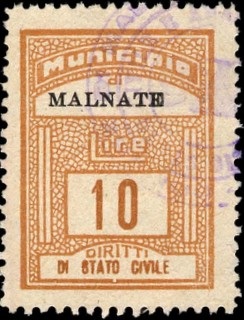 Marca da Bollo del Comune di MALNATE su Carta Bianca di dimensioni mm