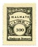 Marca da Bollo del Comune di MALNATE su Carta Bianca di dimensioni 22 x 29,5 mm