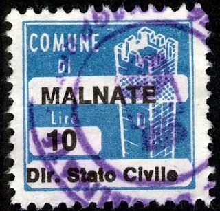 Marca da Bollo del Comune di MALNATE su Carta Bianca di dimensioni 20 x 20 mm