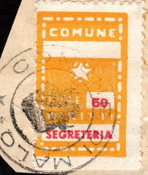 Marca da Bollo del Comune di MALO su Carta Bianca di dimensioni 19 x 30 mm