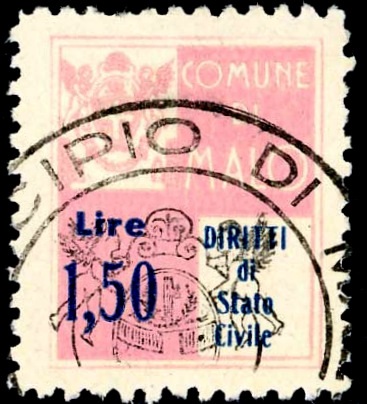 Marca da Bollo del Comune di MALO su Carta Bianca di dimensioni 20 x 21,5 mm