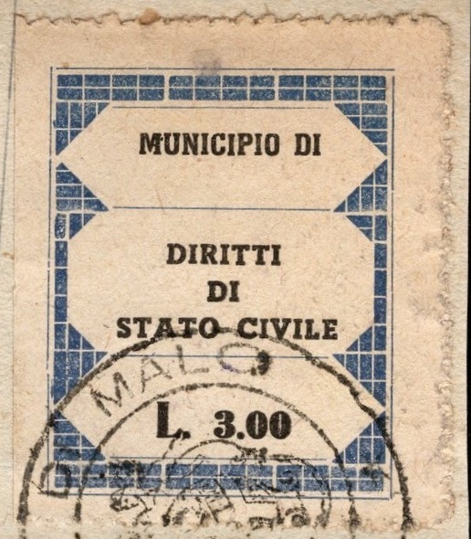 Marca da Bollo del Comune di MALO su Carta Bianca di dimensioni mm