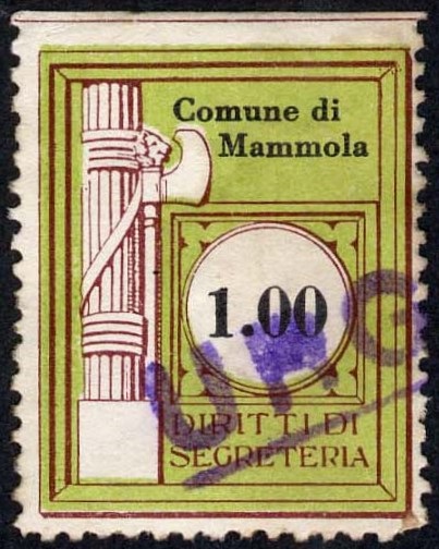 Marca da Bollo del Comune di MAMMOLA su Carta Bianca di dimensioni 24 x 30 mm