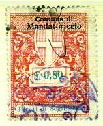 Marca da Bollo del Comune di MANDATORICCIO su Carta Bianca Sittile di dimensioni 27, x 37 mm