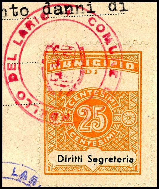 Marca da Bollo del Comune di MANDELLO DEL LARIO su Carta Bianca Sottile di dimensioni 22,5 x 29 mm
