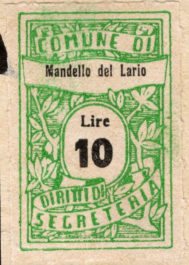 Marca da Bollo del Comune di MANDELLO DEL LARIO su Carta Bianca di dimensioni 22 x 34,5 mm