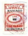 Marca da Bollo del Comune di MANIAGO su Carta Bianca di dimensioni 17 x 23,5 mm