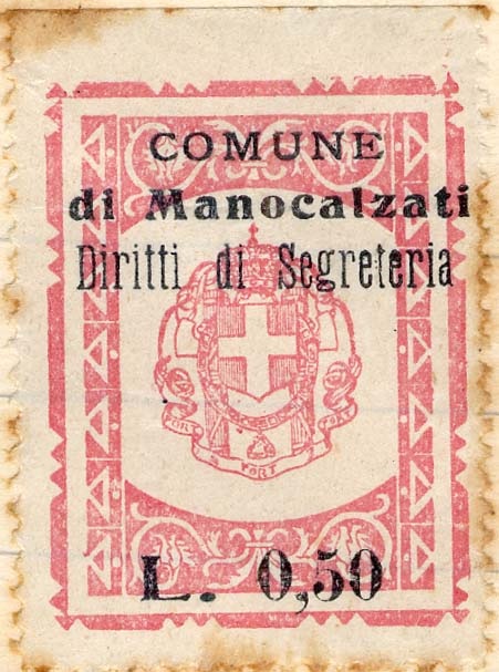 Marca da Bollo del Comune di MANOCALZATI su Carta Bianca Sottile di dimensioni 26 x 36 mm