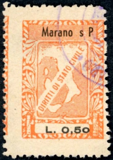Marca da Bollo del Comune di MARANO SUL PANARO su Carta Bianca di dimensioni mm