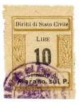 Marca da Bollo del Comune di MARANO SUL PANARO su Carta Bianca di dimensioni 21 x 26 mm