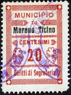 Marca da Bollo del Comune di MARANO TICINO su Carta Bianca di dimensioni mm