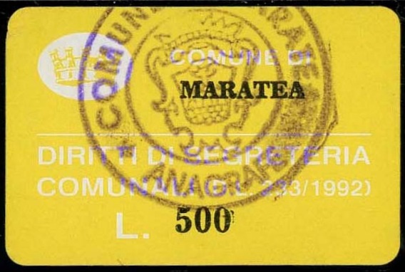 Marca da Bollo del Comune di MARATEA su Carta Colorata di dimensioni 19 x 14 mm
