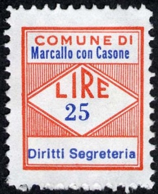 Marca da Bollo del Comune di MARCALLO CON CASONE su Carta Bianca di dimensioni 11,5 x 20 mm