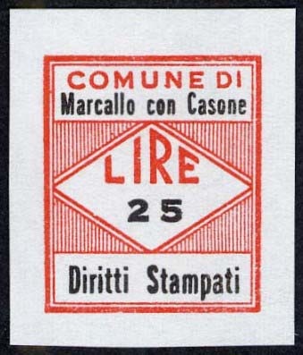 Marca da Bollo del Comune di MARCALLO CON CASONE su Carta Bianca di dimensioni 11,5 x 20 mm