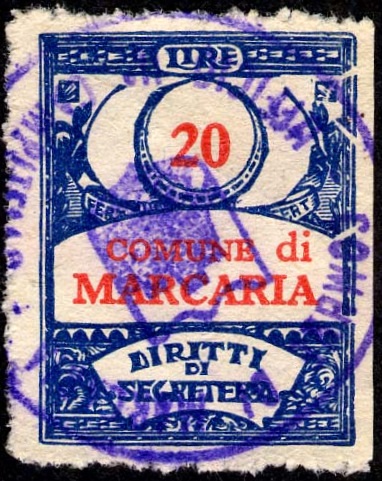 Marca da Bollo del Comune di MARCARIA su Carta Bianca di dimensioni 21,5 x 28,5 mm