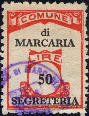 Marca da Bollo del Comune di MARCARIA su Carta Bianca di dimensioni 22,5 x 29 mm