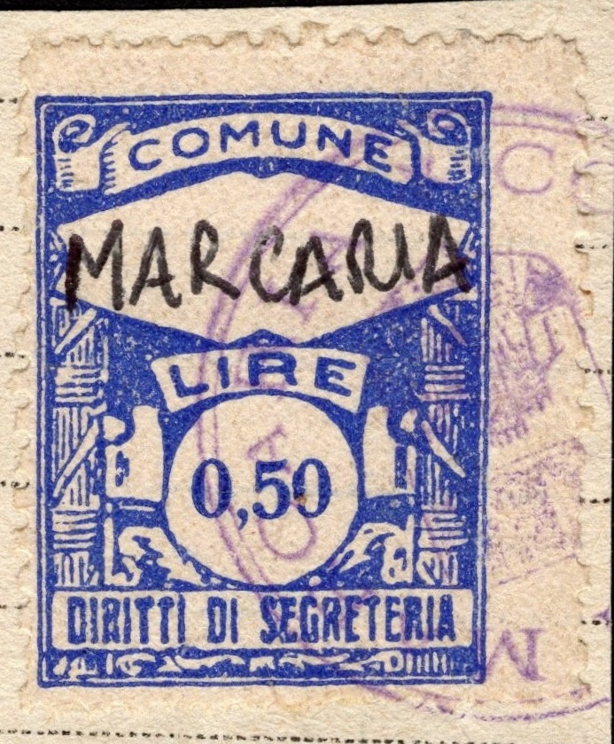 Marca da Bollo del Comune di MARCARIA su Carta Bianca di dimensioni 22,5 x 29 mm