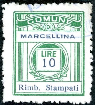 Marca da Bollo del Comune di MARCELLINA su Carta Bianca di dimensioni 21 x 24 mm