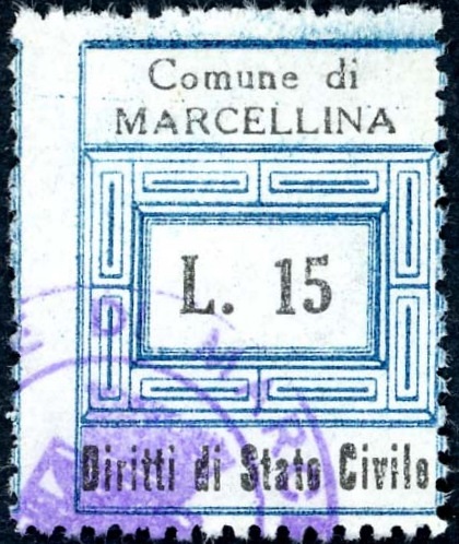 Marca da Bollo del Comune di MARCELLINA su Carta Bianca di dimensioni 23 x 29 mm