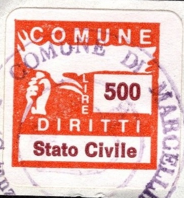 Marca da Bollo del Comune di MARCELLINA su Carta Bianca di dimensioni 20 x 20 mm
