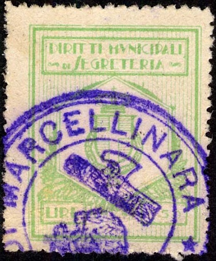 Marca da Bollo del Comune di MARCELLINARA su Carta Bianca Sottile di dimensioni 23 X 30 mm