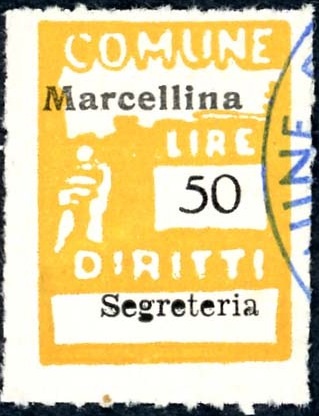 Marca da Bollo del Comune di MARCELLINARA su Carta Bianca di dimensioni 18,5 x 26 mm