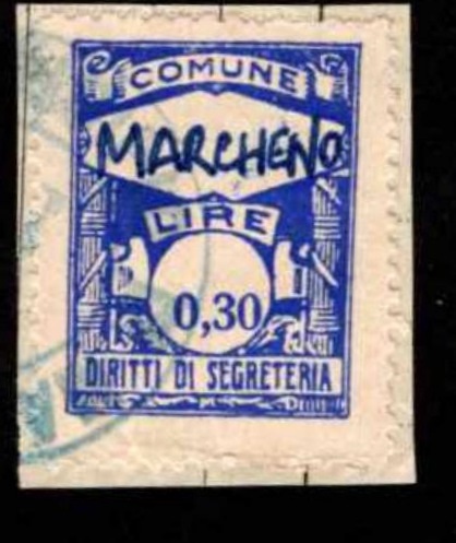 Marca da Bollo del Comune di MARCHENO su Carta Bianca di dimensioni 22 x 29 mm