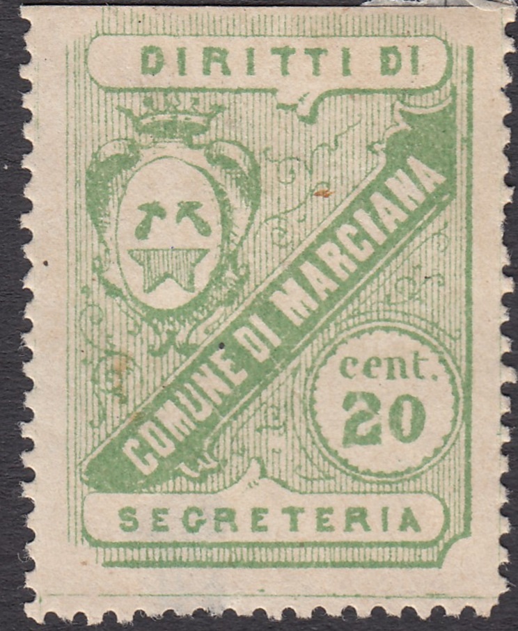 Marca da Bollo del Comune di MARCIANA su Carta Bianca di dimensioni 23 x 31,5 mm