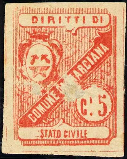 Marca da Bollo del Comune di MARCIANA su Carta Bianca di dimensioni 23 x 31,5 mm