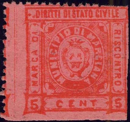 Marca da Bollo del Comune di MARCIANA su Carta Colorata di dimensioni 24 x 25 mm