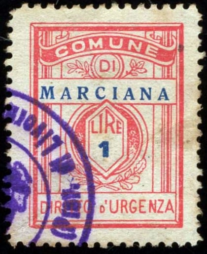 Marca da Bollo del Comune di MARCIANA su Carta Bianca di dimensioni 22,5 x 29 mm